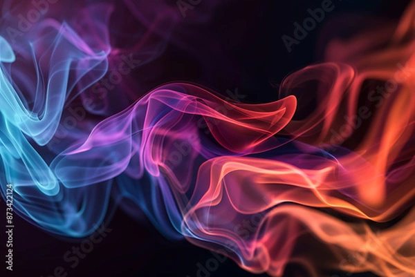 Fototapeta Floating smoke-like shapes in various colors on a black background, creating an ethereal and mesmerizing visual effect.