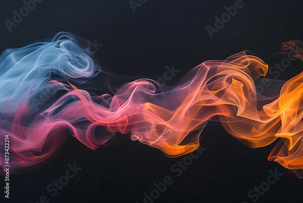 Fototapeta Floating smoke-like shapes in various colors on a black background, creating an ethereal and mesmerizing visual effect.