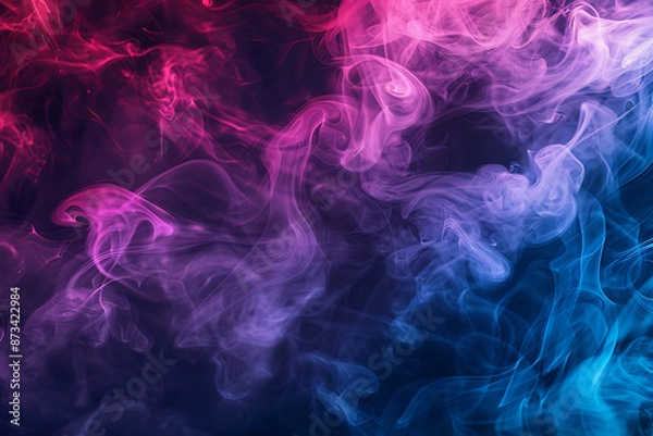 Fototapeta Floating smoke-like shapes in various colors on a black background, creating an ethereal and mesmerizing visual effect.