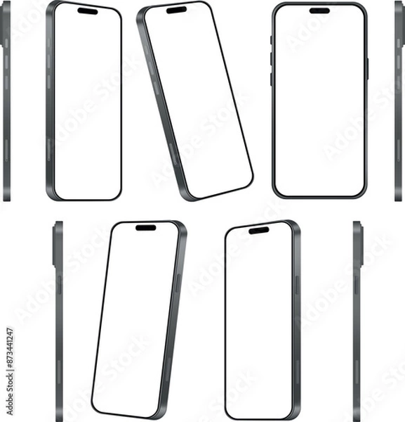 Obraz Six Different Angles of a Black Smartphone Iphone  With a Blank Screen