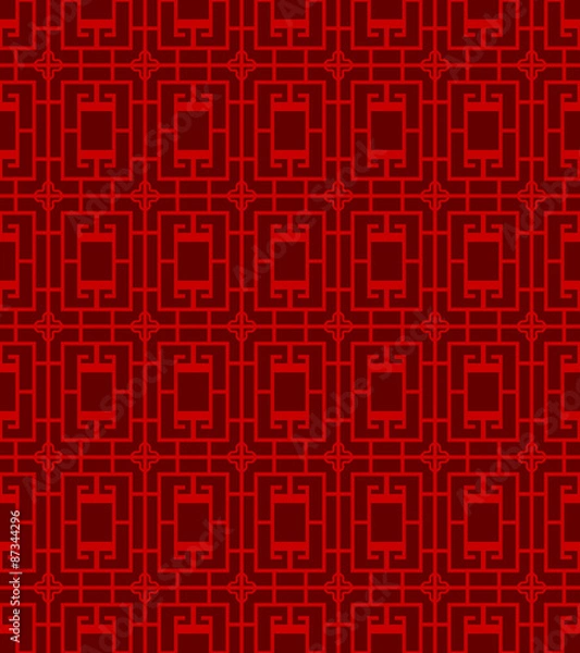 Fototapeta Seamless Chinese window tracery square cross pattern background.