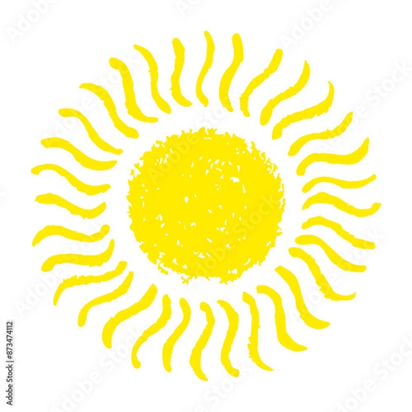 Fototapeta Hand painted sun symbol, hand drawn with crayon. Png clipart isolated on transparent background