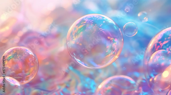 Fototapeta Soap bubbles on a sea wave color background 