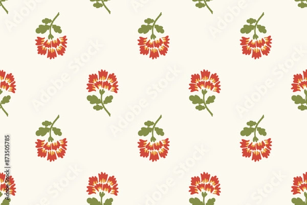 Fototapeta BEAUTIFUL HAND DRAWN BLOCK PRINT KALAMKARI STYLE SEAMLESS FLORAL ALL OVER PRINT 