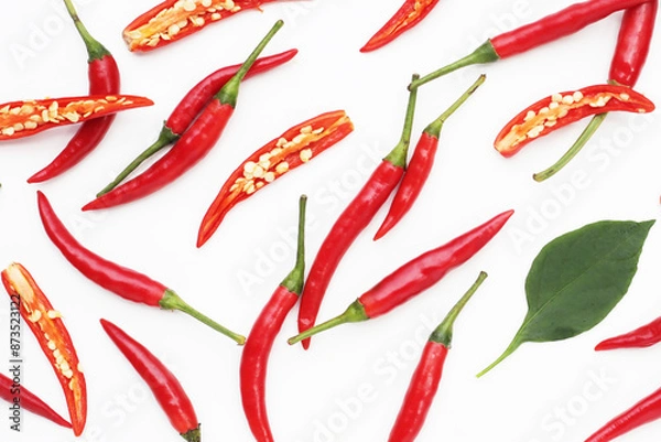 Fototapeta Red chili peppers on white background