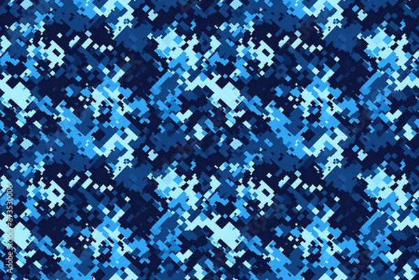 Obraz A digital blue camouflage pattern with varying shades of blue. This seamless tile is designed to blend into aquatic environments, ideal for marine or navy-themed projects.