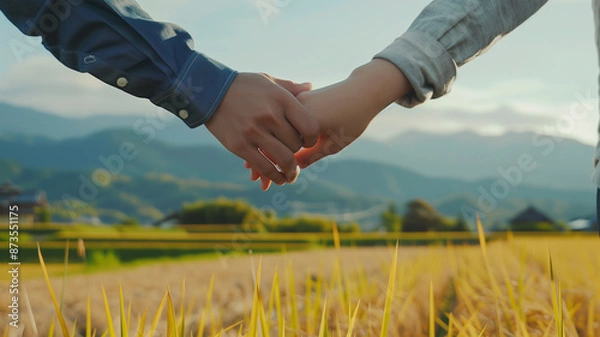 Fototapeta 田舎で手を繋ぐカップル