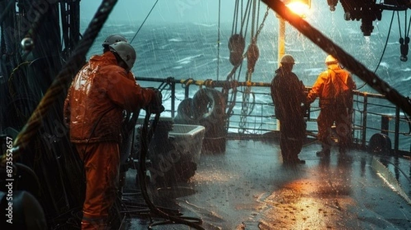 Fototapeta Engineers working in the rain generative ai