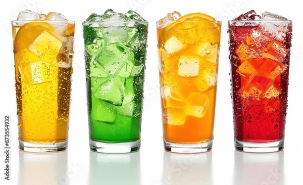 Obraz Colorful Refreshing Soft Drinks on Ice. Generative AI.