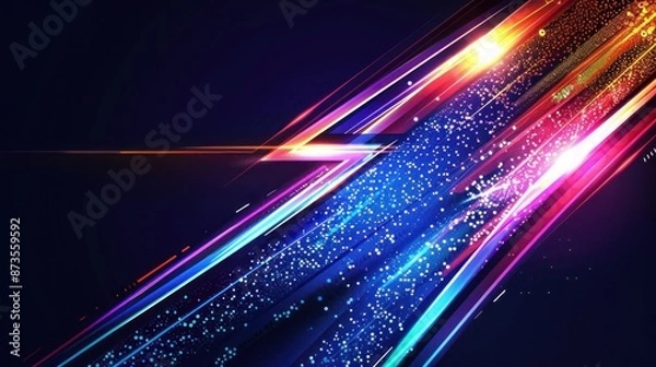 Fototapeta Abstract Neon Light Streaks with Glittering Background