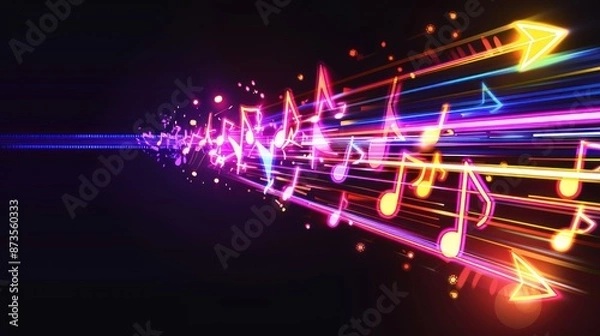 Fototapeta Abstract Music Notes in Neon Colors