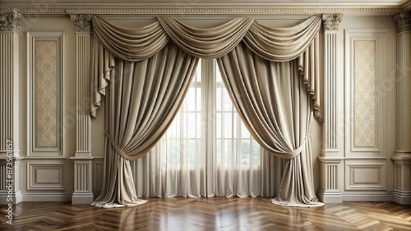 Fototapeta Elegant, flowing curtain in a stylish, upscale room, elegant, curtain, fabric, drapery, luxurious
