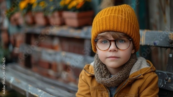 Fototapeta Portrait of a Young Boy in Autumn Clothing - Generative AI