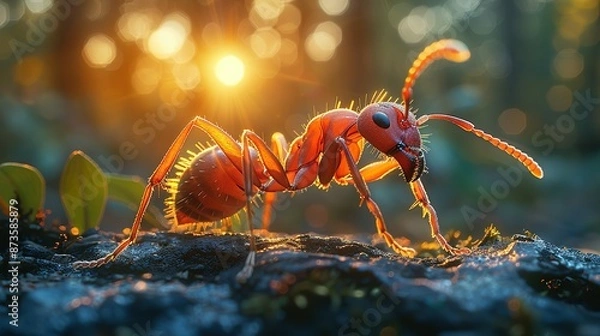 Fototapeta Wilderness Wanderer: Ant's Sunset Exploration Adventure