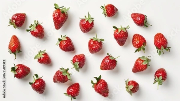 Obraz Delicious fresh red strawberries on white background, top view