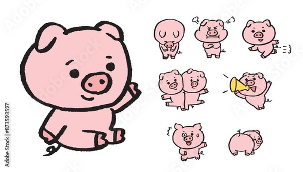 Fototapeta 丸くてかわいい豚のキャラ素材