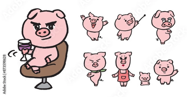 Fototapeta 丸くてかわいい豚のキャラ素材