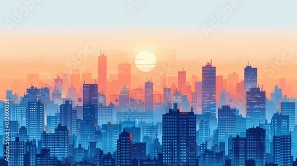 Fototapeta Nighttime Cityscape with Illuminated Buildings and Skyline