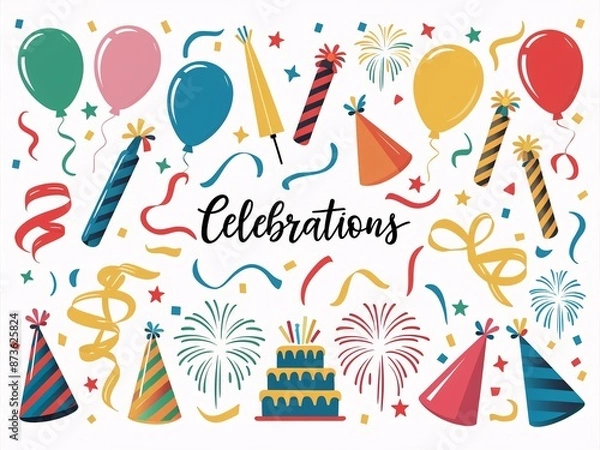 Fototapeta Colorful Celebration Objects on White Background