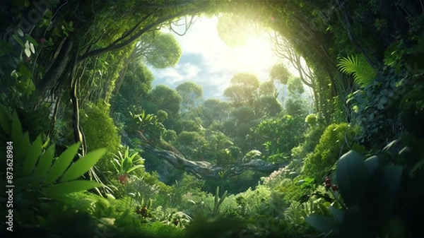 Fototapeta Earth Day eco concept with tropical forest background, Generative AI.