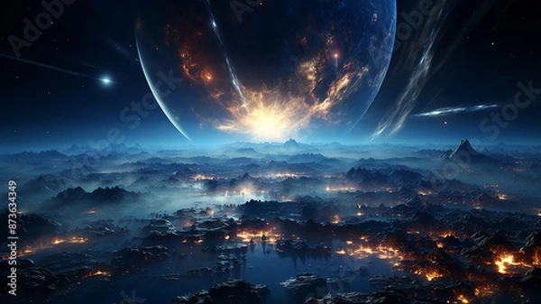 Fototapeta Earth Hour. Cosmic concept. Futuristic planet earth in space, Generative AI.