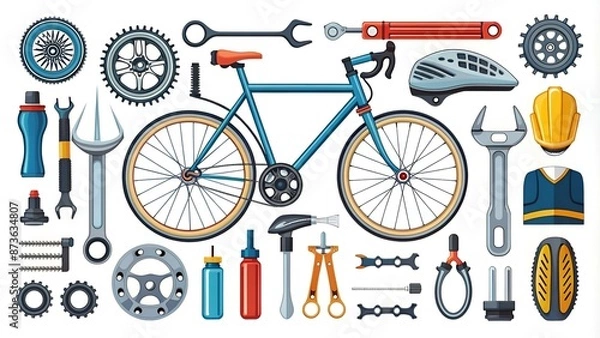Fototapeta Bike tools and equipment part icon set. Bike and attributes