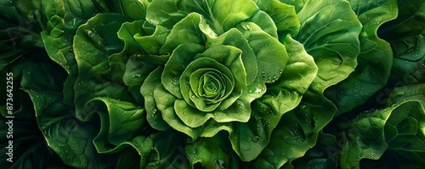Fototapeta Detailed photograph of Bibb lettuce head, capturing its round shape and delicate leaves, perfect for culinary magazines and recipe blogs