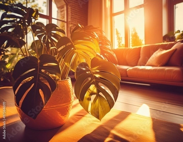 Obraz モンステラのあるリビング