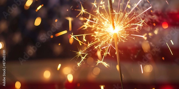 Fototapeta Sparkler with American Flag Background | Fourth of July Celebration Sparkler