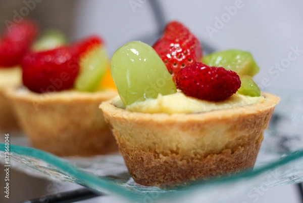 Fototapeta selective focus of  fruit pie. Close up image of fruit cake.