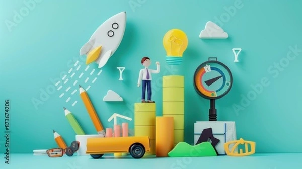 Fototapeta Business Success and Innovation with 3D Illustrations