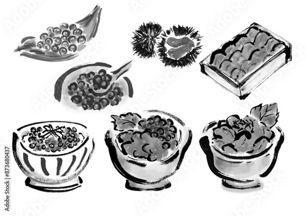 Fototapeta 鮭とイクラの手書き和風筆イラスト素材