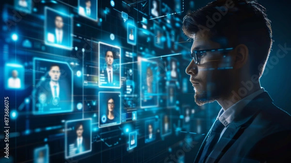 Fototapeta Dynamic scene of HR department employing digital technology to streamline candidate selection process efficiently, Job application process, Recruitment management business concept.