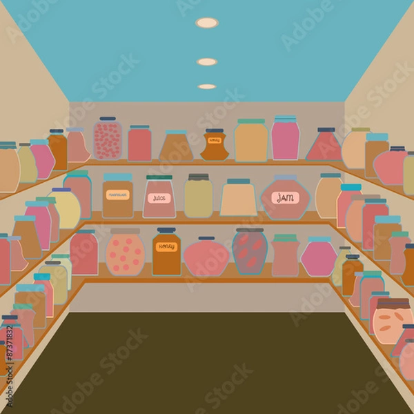 Fototapeta Mason jars  in a cellar. Flat design  vector illustration. 