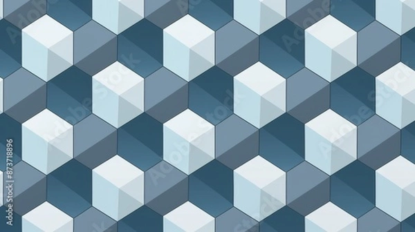 Fototapeta A pattern of hexagonal tiles in various shades of blue and white