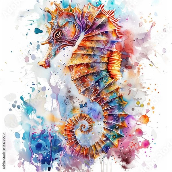 Fototapeta Beautiful Watercolor Artwork of a Seahorse, Rich in Intricate Patterns and Vibrant Hues, Merging Realism with Artistic Imagination