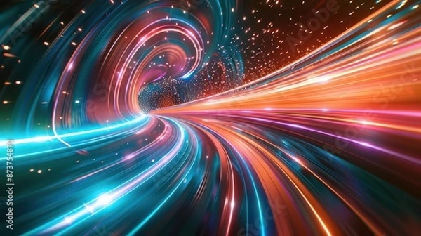Fototapeta colorful swirling spinning speed of light trails abstract for background, future of colors moving extreme visual effect colorful vibrant.