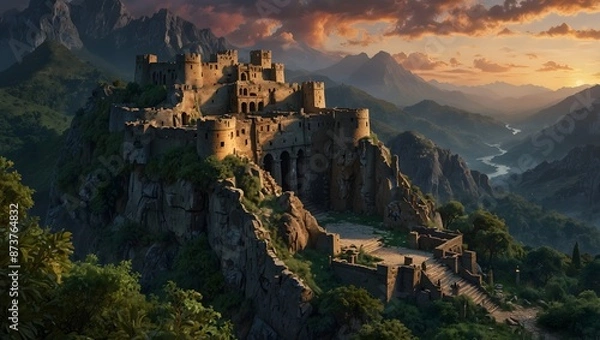 Fototapeta A poem inspired by the lost city of Xanadu, hidden in the mountains ai_generated