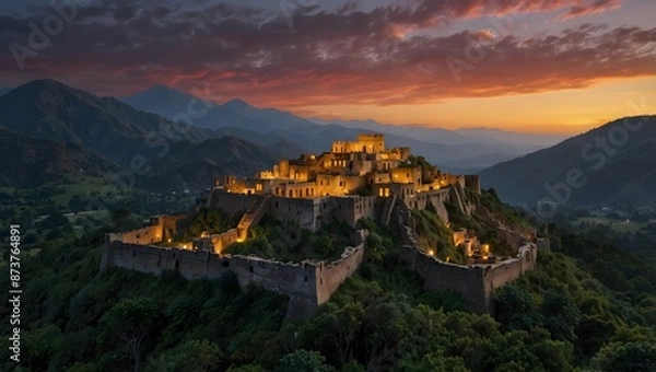 Fototapeta A poem inspired by the lost city of Xanadu, hidden in the mountains ai_generated