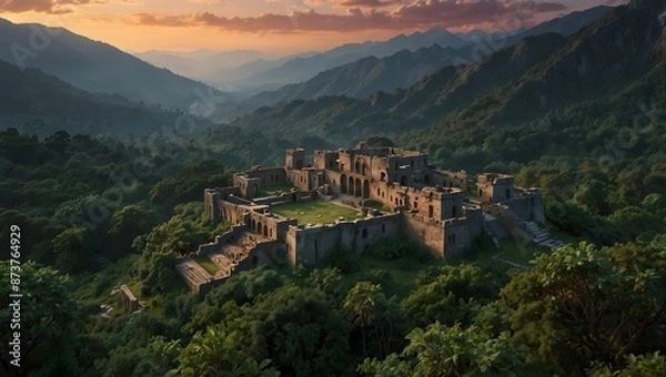 Fototapeta A poem inspired by the lost city of Xanadu, hidden in the mountains ai_generated