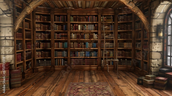 Obraz Rustic Library Retreat,bookshelf, study, Libray