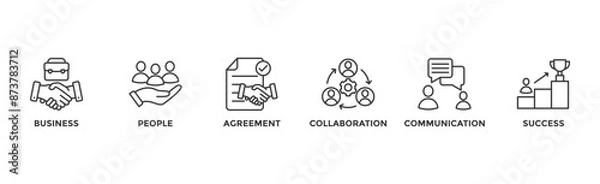 Fototapeta Business people banner web icon vector illustration concept with icon of business, people, agreement, collaboration, communication and success	