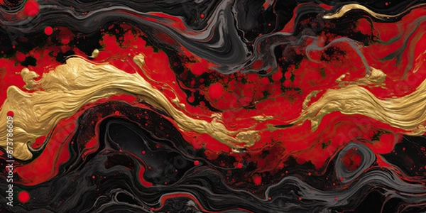 Fototapeta Red black gold ink Mix together to create beautiful patterns.