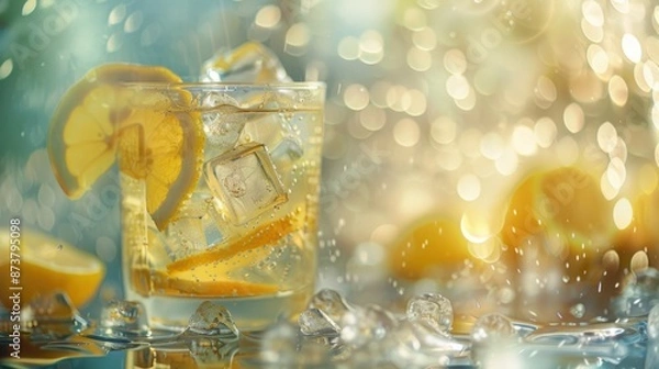 Fototapeta Refreshing Lemon Drink with Ice