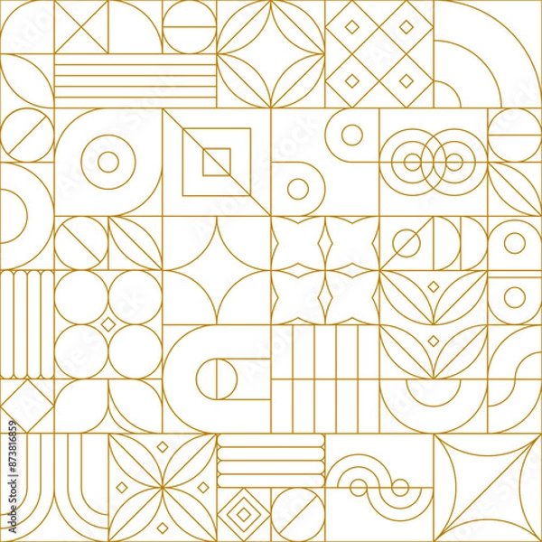 Fototapeta Bauhaus White and Gold Line Seamless Pattern. Vector Illustration of Fashion Contemporary Art. Background Decor. Linear and Outline Style.