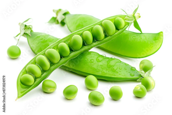Fototapeta fresh peas with pod  isolated on white