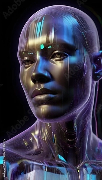Obraz A luminous entity the tech savvy supernatural digital, 3D head model, AI