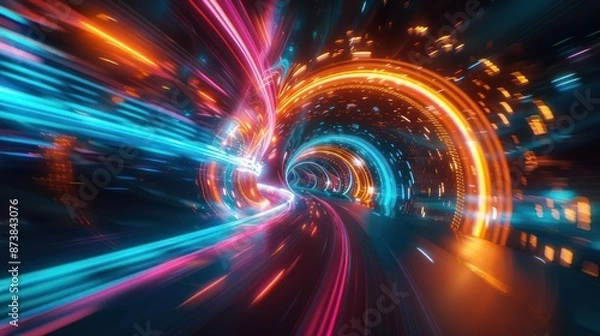 Fototapeta colorful swirling spinning speed of light trails abstract for background, future of colors moving extreme visual effect colorful vibrant.