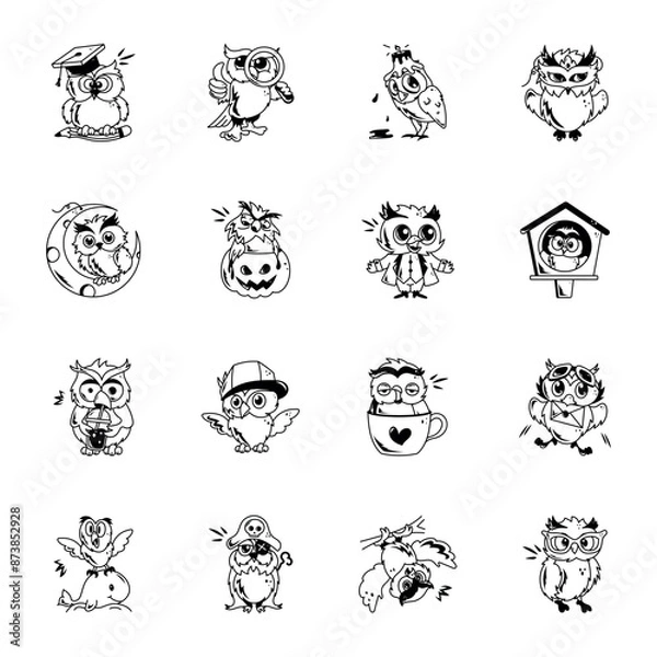 Obraz Latest Bundle of 16 Owl Activities Doodle Icons 


