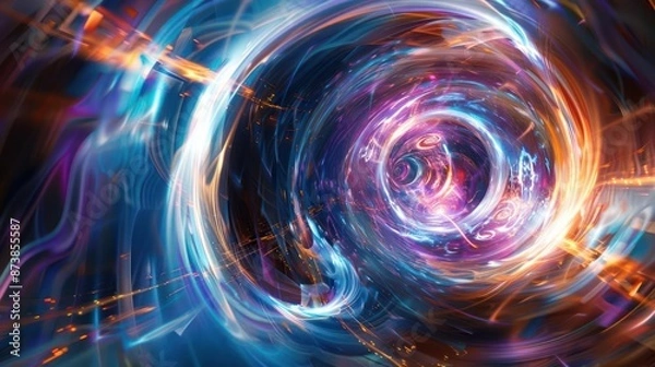 Fototapeta colorful swirling spinning speed of light trails abstract for background, future of colors moving extreme visual effect colorful vibrant.